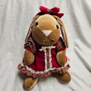 Toys R Us Vintage 1985 Christmas Velveteen Bunny Rabbit Plush Stuffed 14”